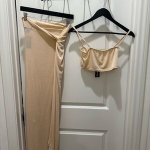 PrettyLittleThing Cream Bandeau and Skirt Set